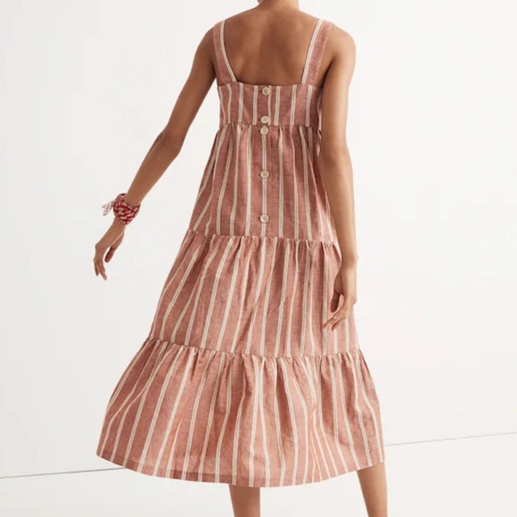 Madewell Seamed Midi Dress in Stripe Double Rusty Torch Size 14 P2 - Picture 2 of 9